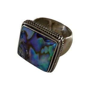 Vintage Sterling Silver Ring with Rectangular Abalone Inlay